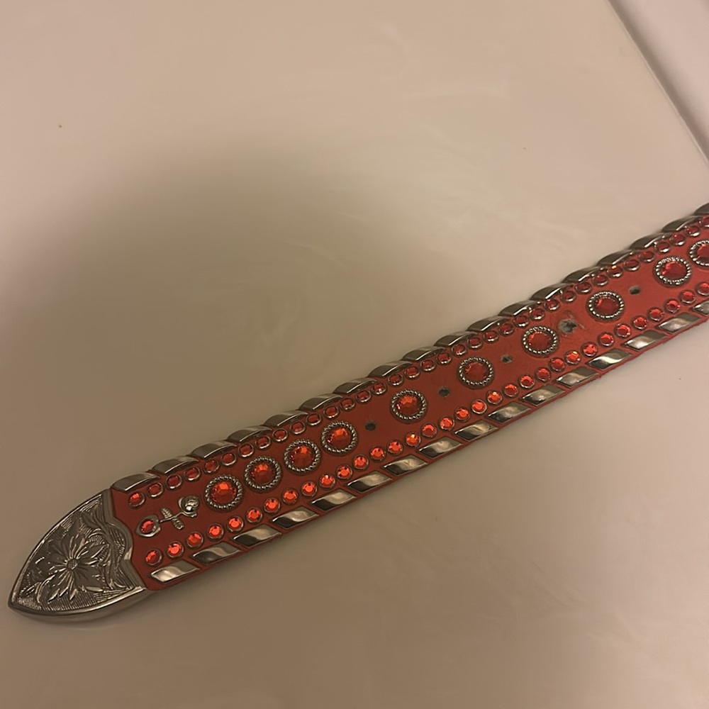 Studded Orange Leather Belt - Picture 4 of 4